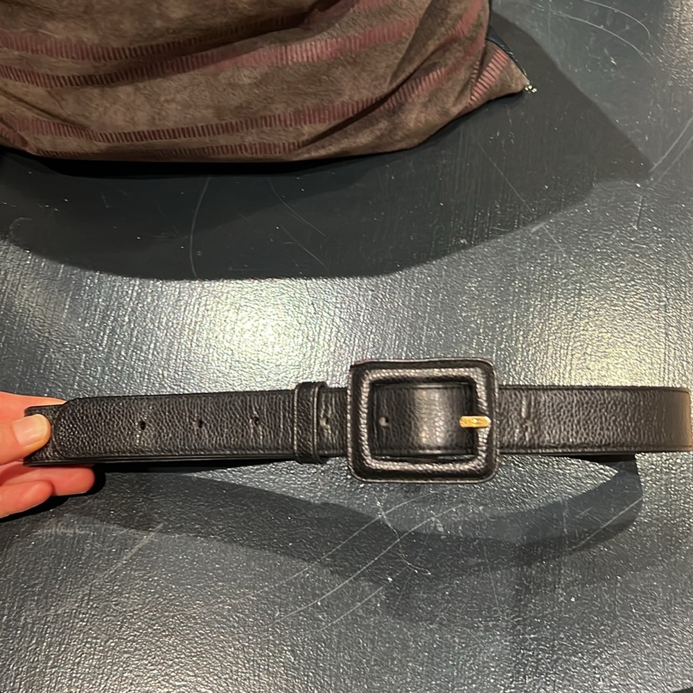 Chanel 1990s vintage black textured leather belt 80/32